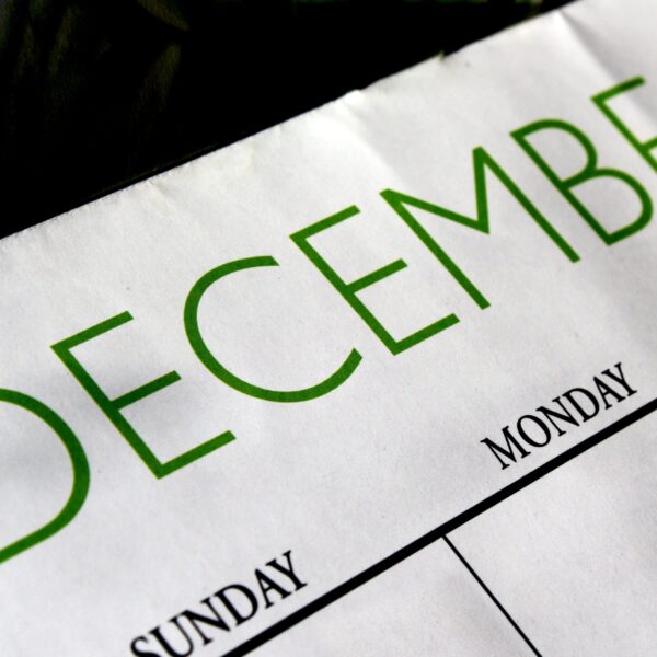 A close up of the december calendar