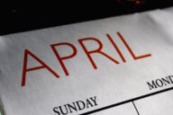 A close up of the word april written on a calendar