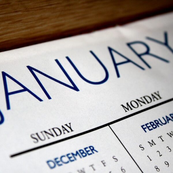 A close up of the calendar with the word january written on it