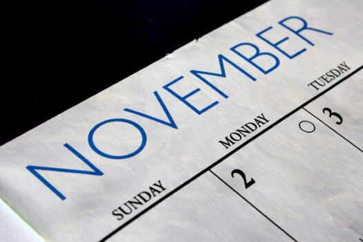A close up of the november calendar
