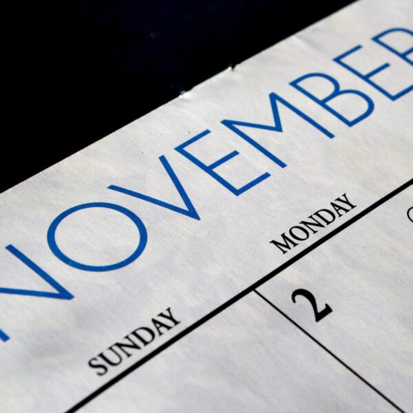 A close up of the november calendar