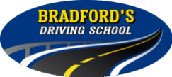 A blue and yellow logo for bradford 's driving school.